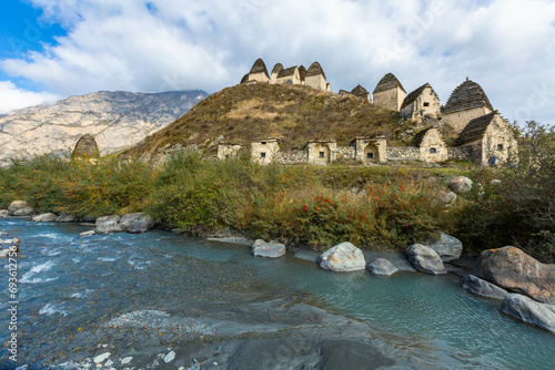 The view of the crypts in the City of the Dead in Dargavs, North Ossetia. North Caucasus region, Russia. photo