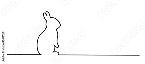 linear rabbit silhouette thin pattern on transparent background