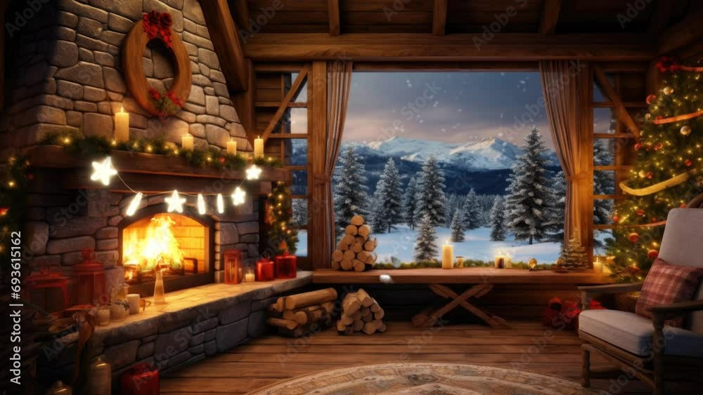 fireplace with christmas decorations. seamless looping time-lapse virtual video animation background. fireplace with christmas decorations. seamless looping time-lapse virtual video animation background.