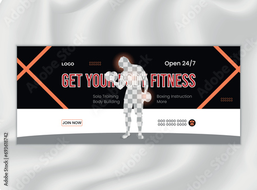 Gym and Body Fitness Facebook Cover Design Template