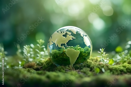 green leaf background  green planet earth  renewable energy light bulb with green energy  Earth Day or environment protection Hands protect forests that grow on the ground and help save the world  sol