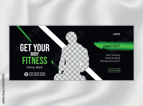 Gym and Body Fitness Facebook Cover Design Template