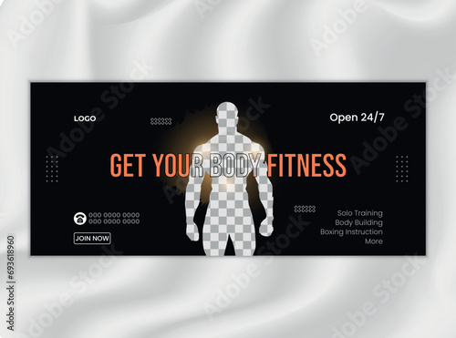 Gym and Body Fitness Facebook Cover Design Template