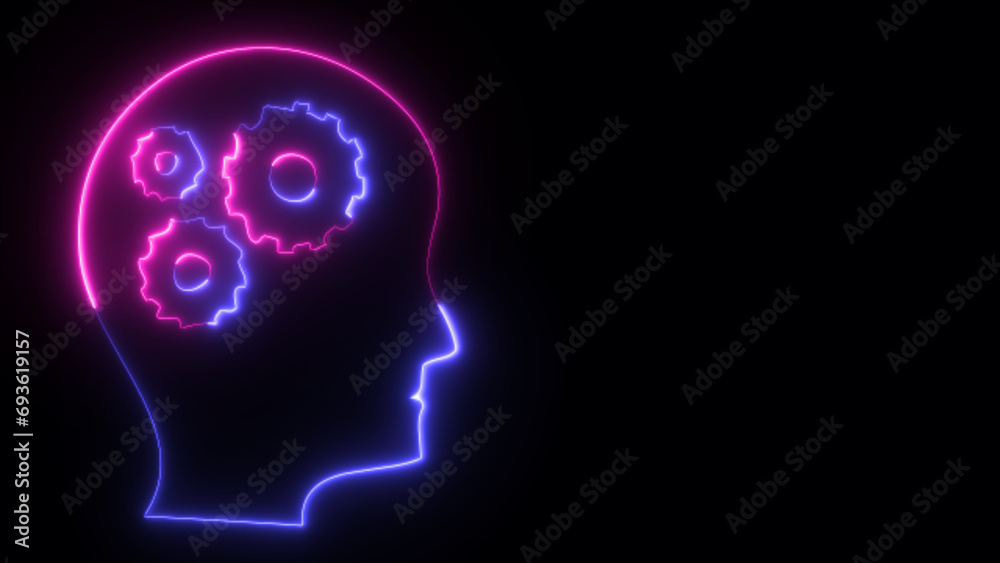 Human head neon line profile icon animation. Glowing neon line Human Head silhouette icon isolated on black background. Human anatomy and science concept