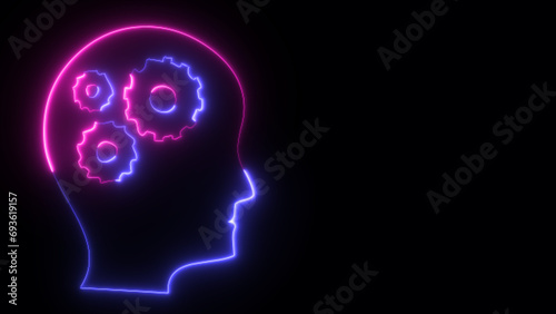 Fototapeta Naklejka Na Ścianę i Meble -  Human head neon line profile icon animation. Glowing neon line Human Head silhouette icon isolated on black background. Human anatomy and science concept