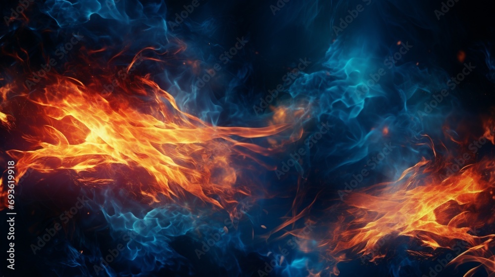 A fiery frame captured in high-definition, featuring intense flames engulfing the frame against a dark blue background, radiating energy and creating a powerful visual impact.