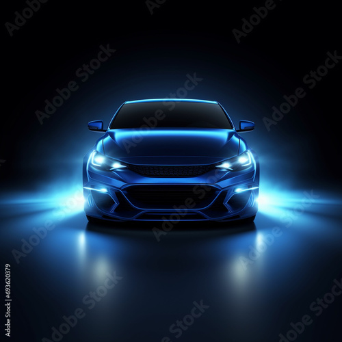 realistic blue led car light flare vector effect front headlight glare shine in dark auto on white background