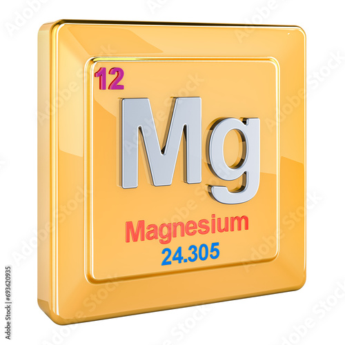 Magnesium Mg icon, chemical element sign. 3D rendering isolated on transparent background