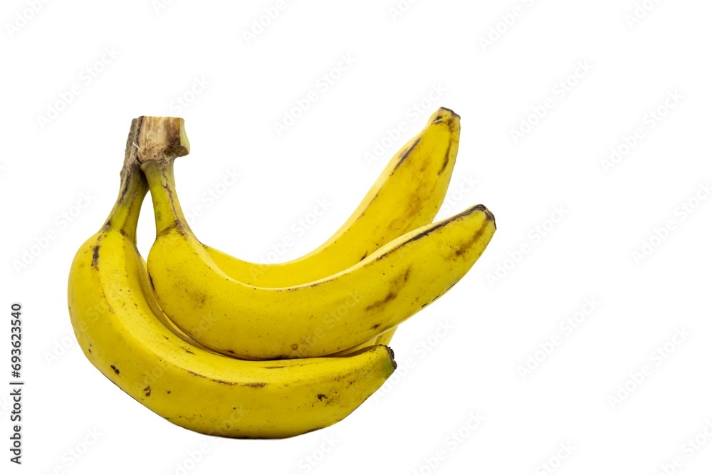 Ripe Yellow Banana Cluster Isolated on White Background with Copy Space