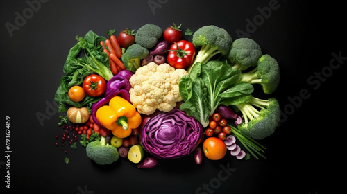 Healthy vegetable mix isolated on dark background. Autumn harvest, group of various veggies. Generative AI