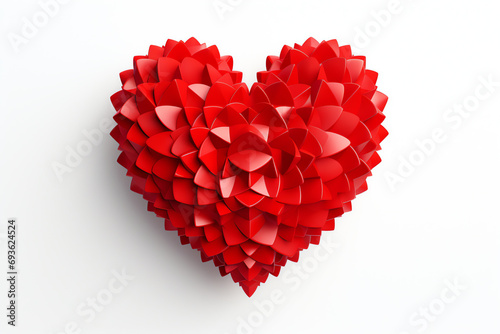 Radiant red heart on a pristine white canvas, a symbol of love and warmth.