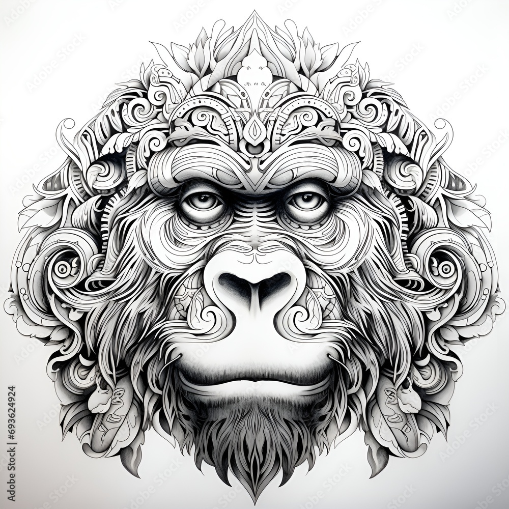 Majestic Gorilla Mandala Coloring Page