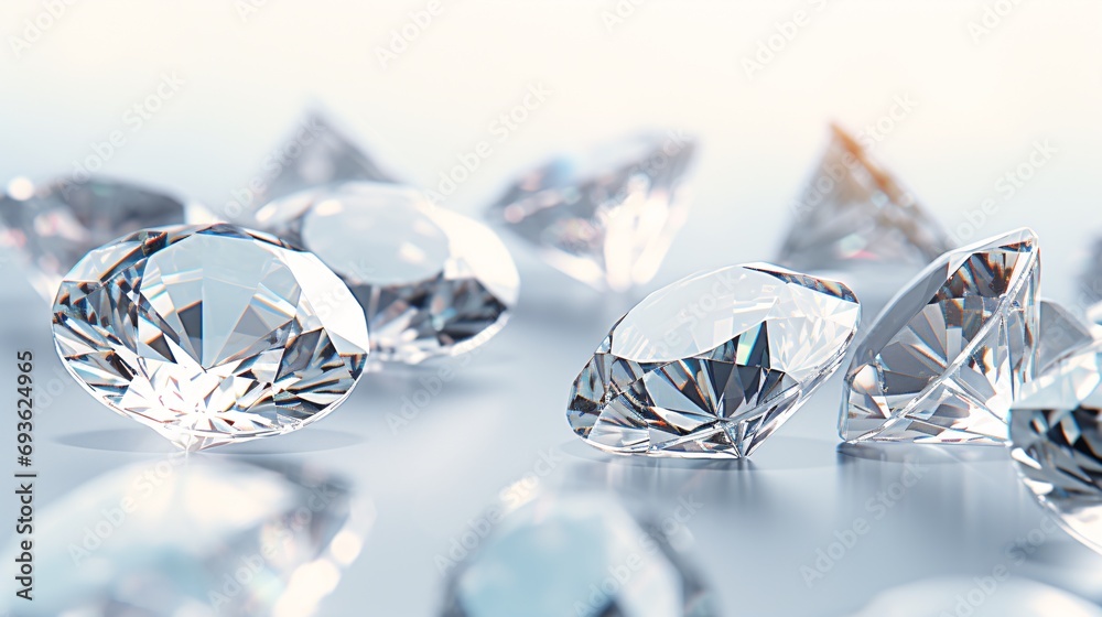 "Macro view of diverse diamonds on illuminated backdrop with shading." - obrazy, fototapety, plakaty 