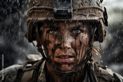 Direct Gaze of a Female Marine: Intense Close-Up in Combat © JLabrador