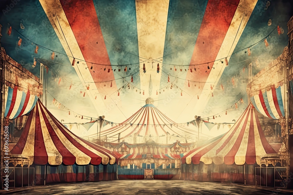 grunge retro circus carnival background. Vintage Party Festival backdrop - obrazy, fototapety, plakaty 