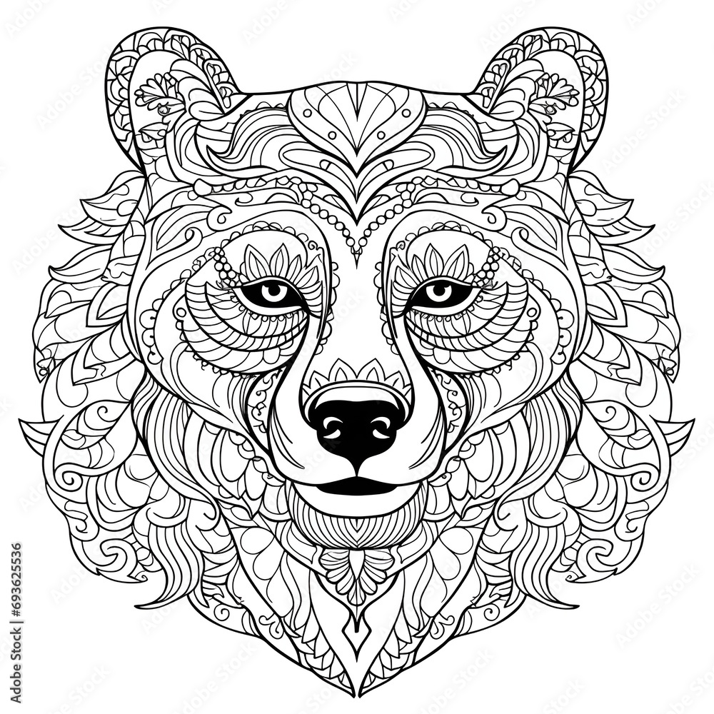 Obraz premium Majestic Bear Mandala Coloring Page