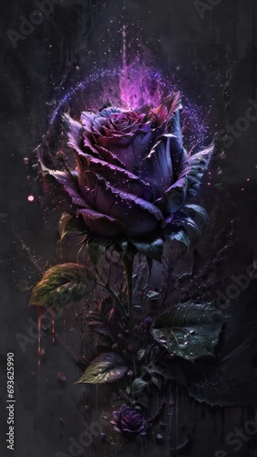 a mesmerizing rose with petals in shades of deep purple and blue, giving the impression of a flower blooming at the stroke of midnight photo