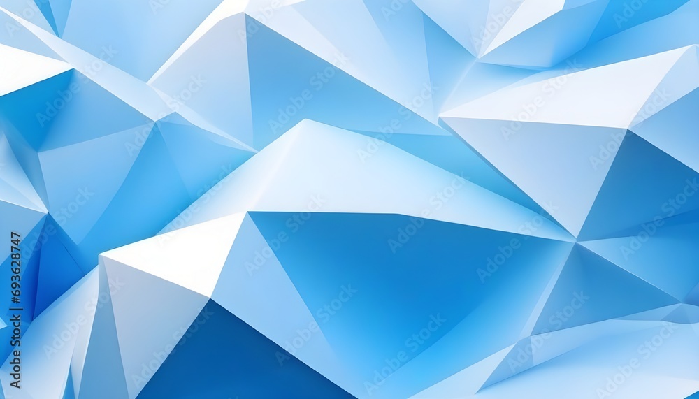 Obraz premium Abstract 3d texture, blue white crystal background illustration, faceted texture with gradient, macro panorama, wide panoramic polygonal wallpaper