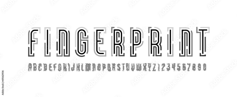 Contour geometric font from line maze style, alphabet, gap linear labyrinth letters and numbers, vector illustrator 10 eps