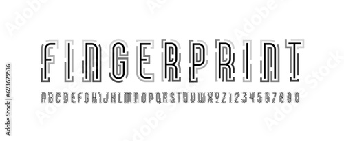Contour geometric font from line maze style, alphabet, gap linear labyrinth letters and numbers, vector illustrator 10 eps