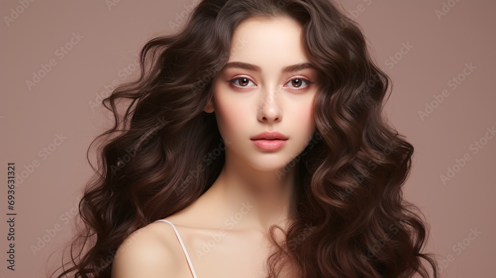 Youthful Asian woman with wavy hair and Korean-inspired makeup touching her flawless complexion on a neutral background, emphasizing facial care, beauty treatments, and cosmetic procedures. Youthful Asian woman with wavy hair and Korean-inspired makeup touching her flawless complexion on a neutral background, emphasizing facial care, beauty treatments, and cosmetic procedures.