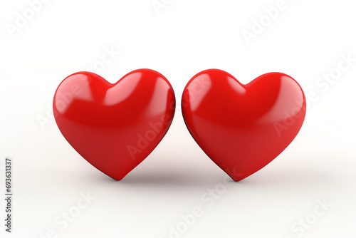 Two radiant red hearts on a white background, a symbol of love and romance.