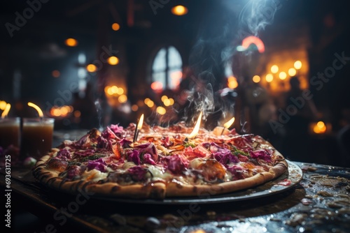 Obraz na płótnie A whipped cream pizza at a single farewell party in a nightclub