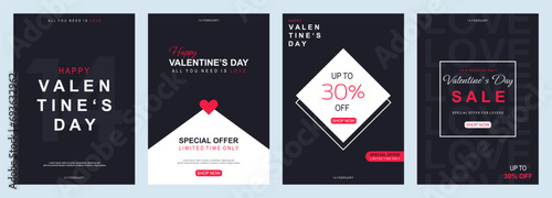 Valentines day vector flyer template set with 30% sale and discount special offers.Vector illustrations for social media banners and website. Happy valentine design vector.