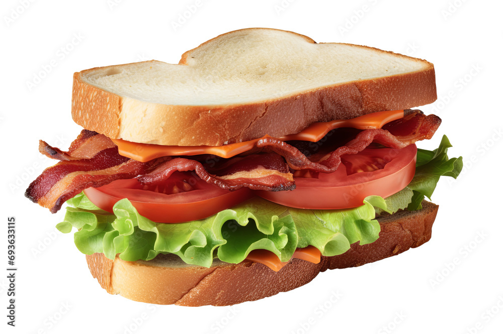 Sandwich with bacon and vegetables isolated on transparent background PNG Sandwich with bacon and vegetables isolated on transparent background PNG