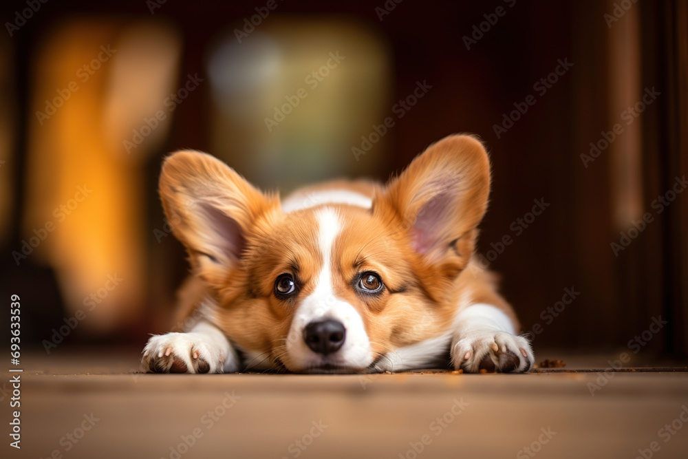 Corgi lying on floor