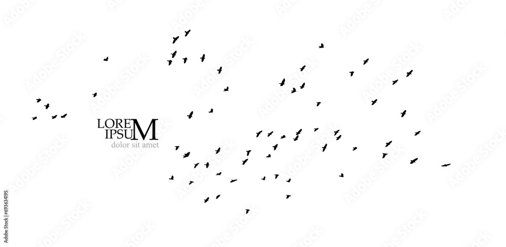 Flying birds silhouette flock. hand drawing. Not AI, Vector illustration Flying birds silhouette flock. hand drawing. Not AI, Vector illustration