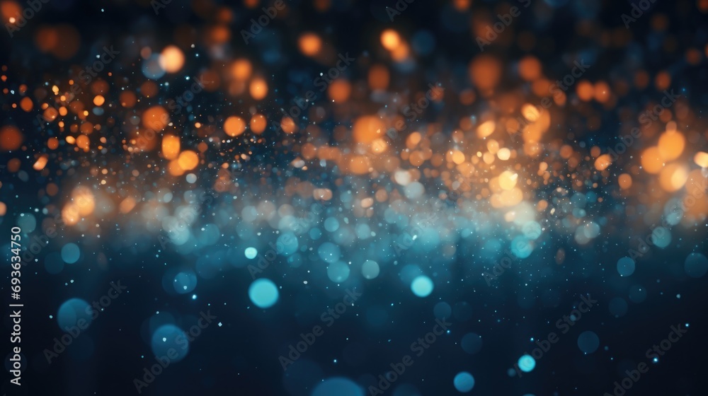 Obraz premium Blur and bokeh, vibrant colors and textured. Lights on blue and golden . Christmas luxury fresh elegant bokeh background.