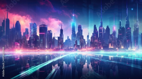 Futuristic neon building of night city 
