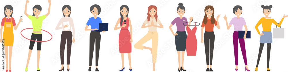 Group image design of cartoon women of various occupations