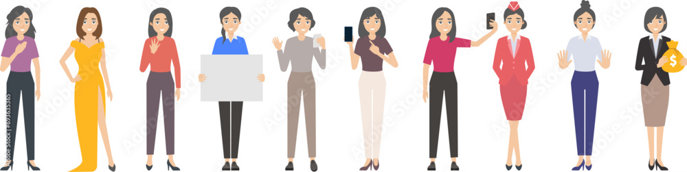 Group image design of cartoon women of various occupations Group image design of cartoon women of various occupations