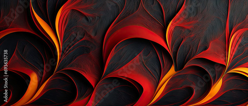 A graphic black and red abstract design, in the style of smokey background