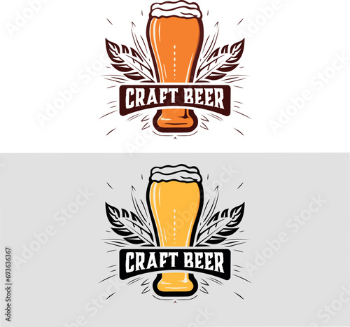 beer glass logo with writing and illustrations around barley (ID: 693636367)