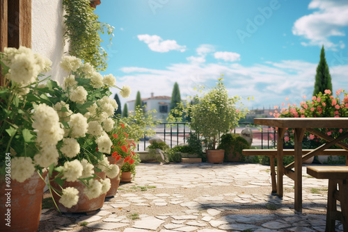 sunny day in a terrase with flowers
created using generative Ai tools