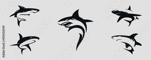 Black shark icons. Set. Vector on gray background  © Dima