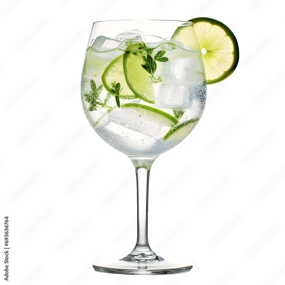 Gin tonic with sliced lime in glass isolated on transparent background Generative AI Gin tonic with sliced lime in glass isolated on transparent background Generative AI
