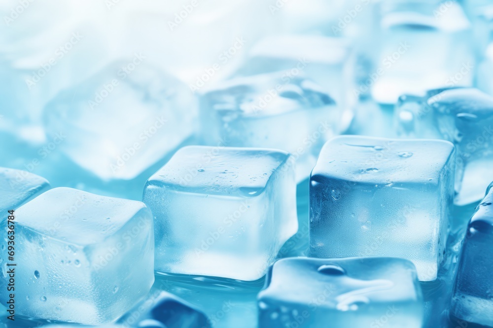 Cool And Refreshing: Blue Background With Ice Cubes Cool And Refreshing: Blue Background With Ice Cubes