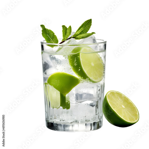 Gin tonic with sliced lime in glass isolated on transparent background Generative AI 