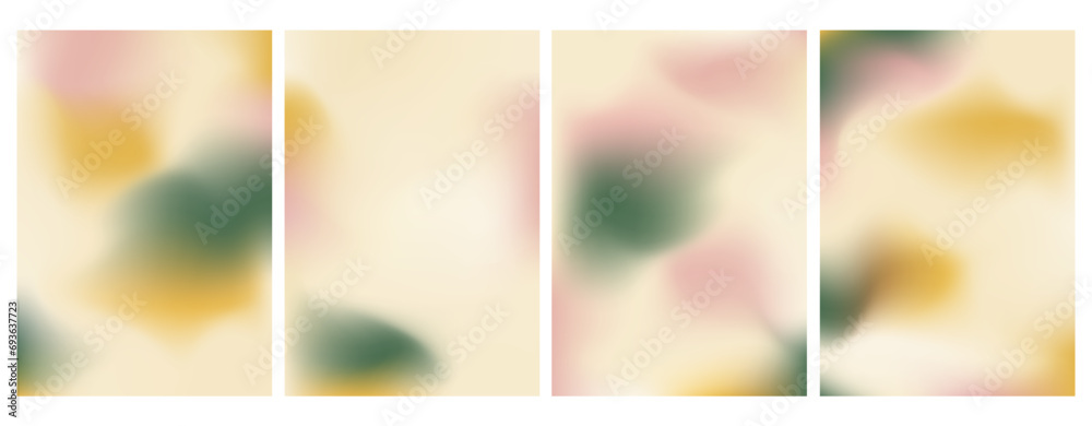 Pastel abstract background with green, beige and yellow gradient mesh vector illustration. Dynamic color flow poster, banner, web, smartphone screen, presentations and prints
