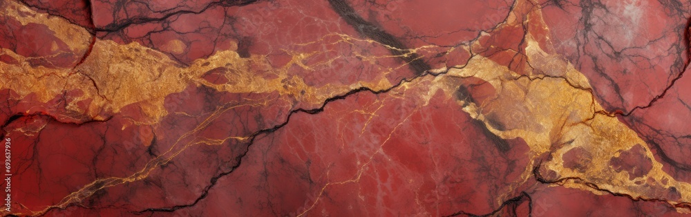 Fototapeta premium Red marble texture with gold veins