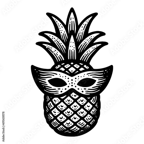 pineapple wearing carnival mask vector sketch