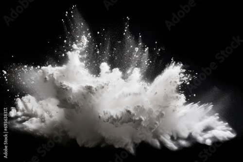 Black Background Accentuates Isolated White Powder Explosion