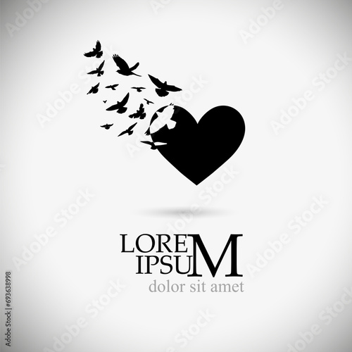 Heart and birds logo. hand drawing. Not AI. sstkLOVE . Happy Valentine's Day. Vector illustration