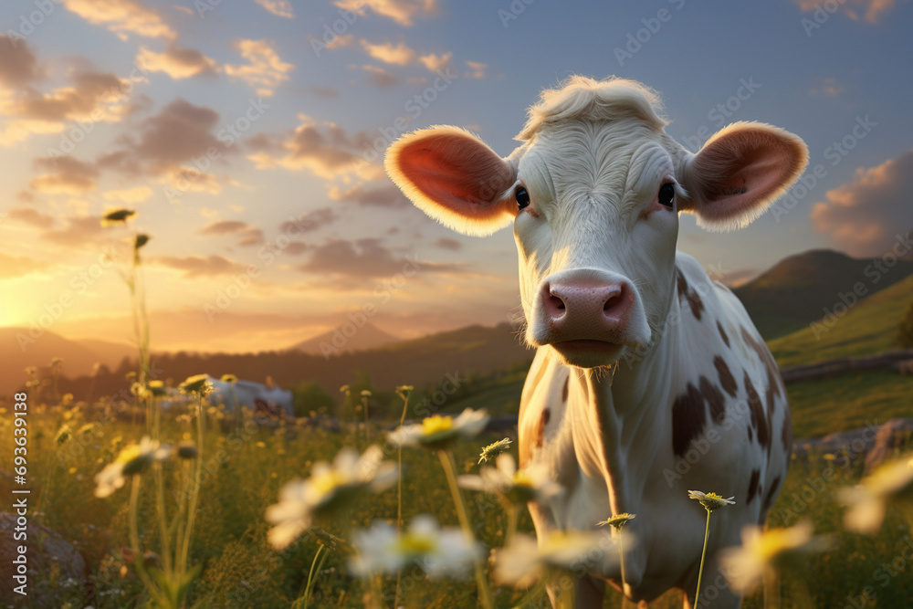 close up of a cow on a meadow
created using generative Ai tools
