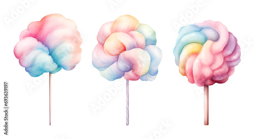 Cotton candy, watercolor clipart illustration with isolated background.