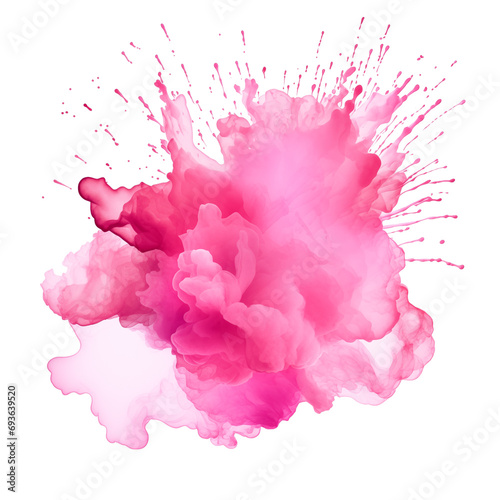 Watercolor pink splatter background. Purple abstract color splash in a shape of a cloud. Pink blot spray, stain isolated on white. Valentine’s Day romance, love graphic resource element by Vita